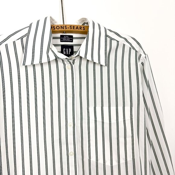 GAP Organic Cotton Big Shirt Green Stripe Oversized Sz Small Petite - Picture 3 of 6